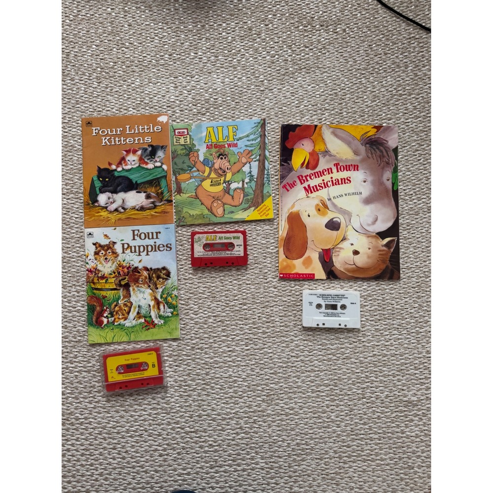 Vintage Kids Read Along Book &‎ Cassette Lot ALF Golden Book Scholastic 4 Sets